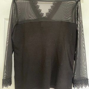 Black Lace and Knit Long Sleeve Top